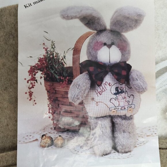Plush Felt Bunny Rabbit Kit Sewing Embroidery Craft Brown 13" RiverTown - Picture 1 of 3